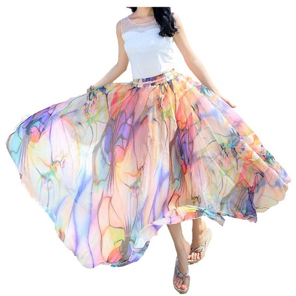 Women Full/Ankle Length Maxi Chiffon Long Skirt - Picture 1 of 6